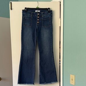 Celebrity Pink Dark Blue Flare Jeans with Button Accents